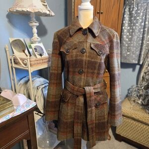 Elegant Plaid Belted Trench Coat